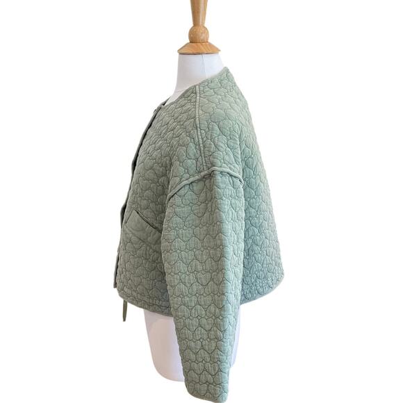 Blank NYC Sage Green Quilted Jacket Heart Pattern Drop Shoulder Relaxed Fit M - Picture 3 of 14